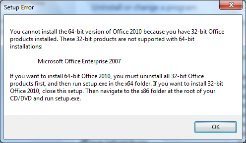 Office 2010 TP Setup Error x86 to x64 upgrade not allowed Office 2010 TP Setup Error x86 to x64 upgrade not allowed